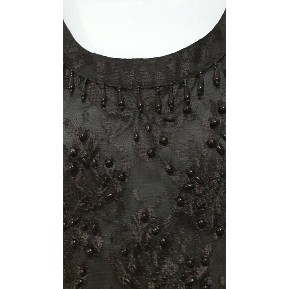Vintage Lace Dress 10P Beaded Black Lined Zip Gothic Wedding Goth Tea Length - Picture 7 of 11